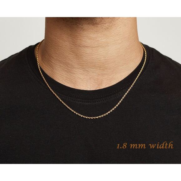 Mens Gold Diamond Cut Rope Chain, Solid 925 Sterling Silver Necklace Italy - Picture 1 of 8